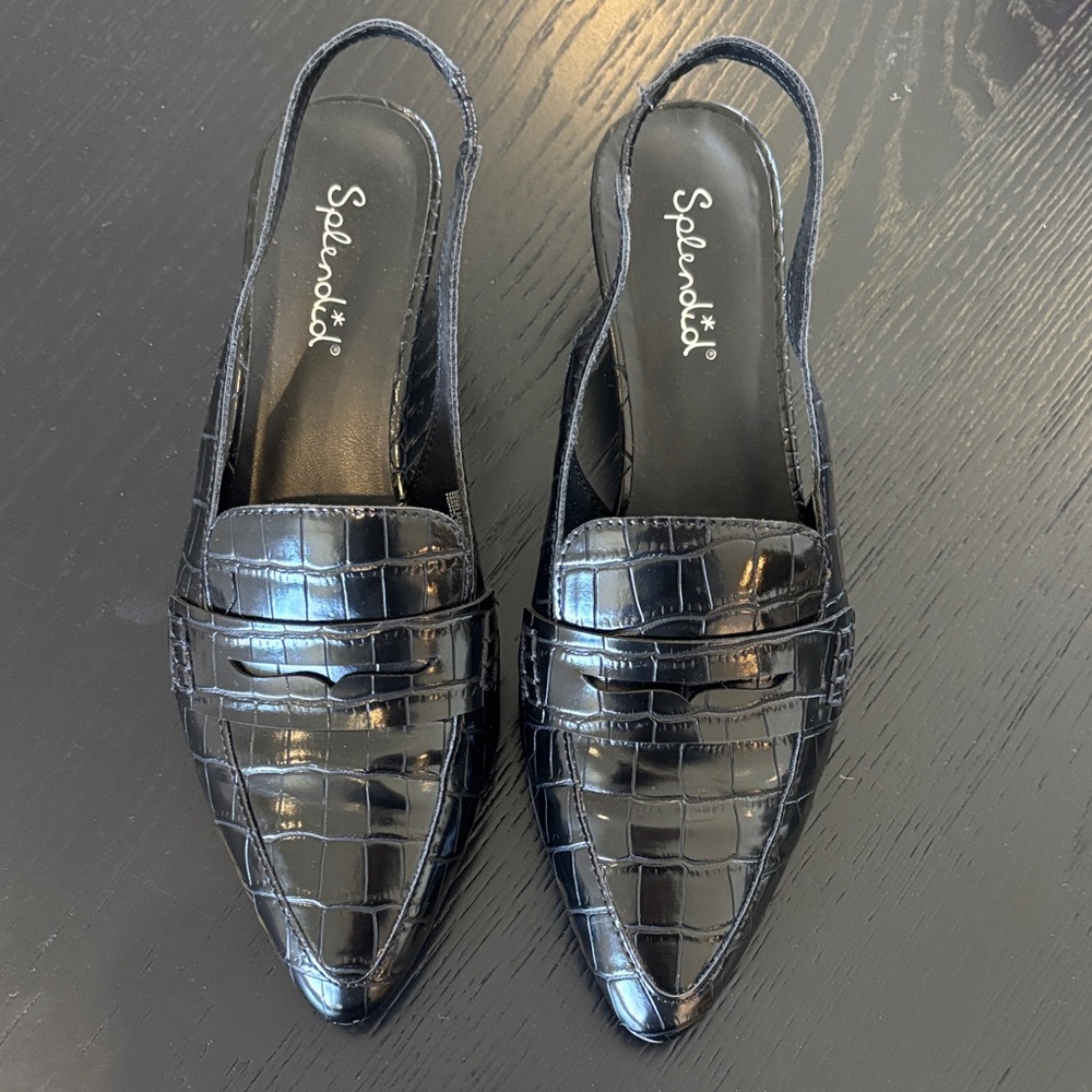 Splendid Black Croc-Embossed Slingback Heals